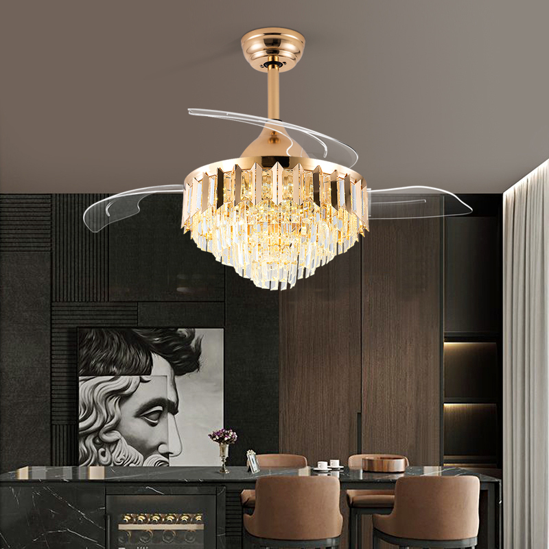 HSG Model1268B DC Motor Modern Iron LED 42-Inch Golden Ceiling Light with Fan Remote Control Dimmable 220V Bedroom/Dining Room