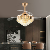 Plafonnier LED moderne en fer HSG Model1268B avec ventilateur, télécommande, variateur d'intensité, 220V, 42 pouces, doré, pour chambre/salle à manger
