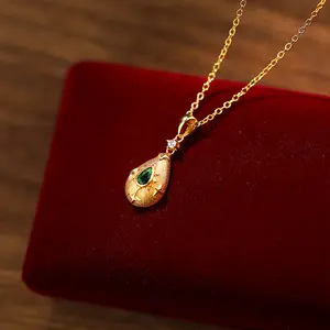 Vintage 2024 Luxury 925 Sterling Silver Tear Drop Necklace 18k Gold Green Zircon Pendant Water Drop Necklace