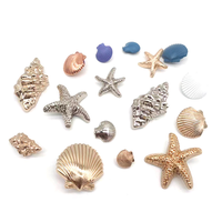 Kancing Kerang Emas Ramah Lingkungan Mewah Khusus untuk Pakaian, Logam Zinc Alloy dengan Tangkai, Bentuk Khusus Berlapis Kerang Laut, Bintang Laut, Hati