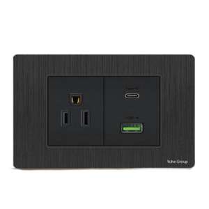 สวิตช์ไฟติดผนังแบบอเมริกันสีดำขัดเงา 118 ช่อง พร้อมช่องเสียบ USB Type C และเต้ารับไฟฟ้าแบบ US/UK/EU - Product Image 3