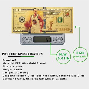 Alta calidad American Basketball Star Curry <span class=keywords><strong>100</strong></span> dólares billete plástico chapado en oro billete - Product Image 5