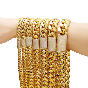 Cadenas <span class=keywords><strong>Cubana</strong></span>, venta al por mayor, joyería de Hip Hop de lujo, Gargantilla chapada en oro de 14K, 18K, <span class=keywords><strong>24K</strong></span>, collar de cadena de eslabones cubanos de Miami sólido para hombres - Product Image 1