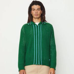 Patchwork personnalisé col rond à manches longues tricot Cardigan laine Mohair mélange hommes Jacquard pull automne sweat pour hommes - Product Image 1