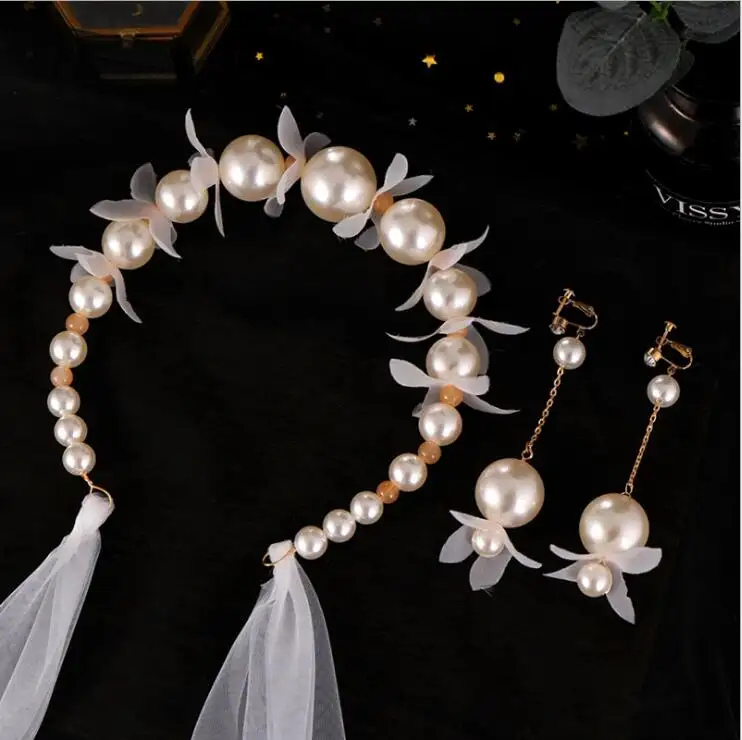 Set Perhiasan Kostum Pernikahan Wanita Pengantin Kristal, Set Perhiasan Pernikahan Wanita Pengantin Tiara Kalung Choker Berlian Imitasi Mutiara Baru