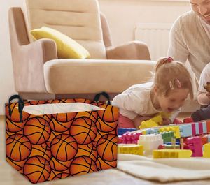 Panier de rangement rectangulaire pour enfants, panier à balles de basket, organisateur de paniers pour bébés, revêtement PE imperméable, panier mignon avec poignées - Product Image 3