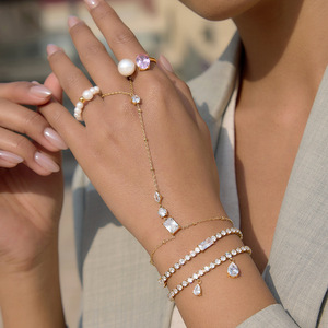 Bracelet en chaîne en acier inoxydable avec zircon et breloques goutte d'eau, bijoux de fête - Product Image 2