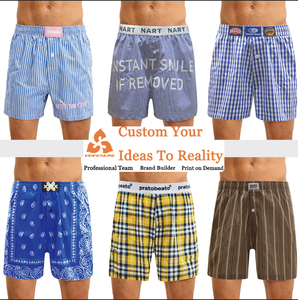 Grosir celana dalam kotak katun bergaris kasual celana Boxer katun sejuk 100% kustom pinggang elastis bermotif ukuran besar - Product Image 3