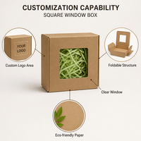 Boîte cadeau carrée en papier kraft haut de gamme personnalisée avec fenêtre, gaufrage et pelliculage mat, structure pliable pour emballage de détail