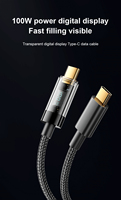 Kabel Data PD 100W pengisian daya cepat, kabel transparan Waktu Nyata tampilan Digital nilon