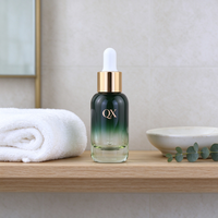 Flacon compte-gouttes en verre vert dégradé à fond épais 30 ml pour sérum, huile essentielle, emballage cosmétique de luxe