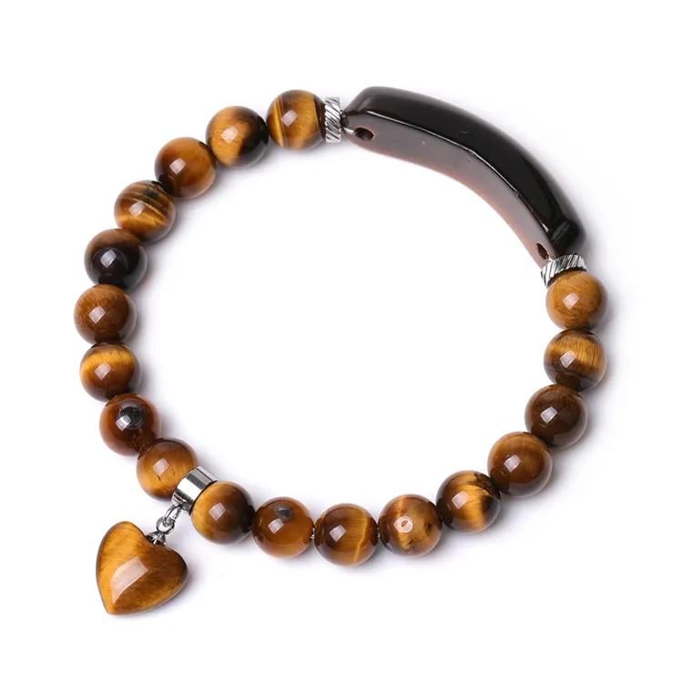 Best Verkopende Matt Onyx Kraal Sieraden Tijgeroog Stenen Armband Met Rvs Love Heart Charme