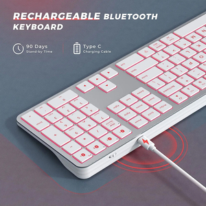 คีย์บอร์ดไร้สายแบบปรับแต่งได้ รองรับหลายอุปกรณ์ ชาร์จซ้ำได้ ไฟ RGB แบ็คไลท์ พร้อมแป้นตัวเลข ใช้งานร่วมกับแล็ปท็อปและพีซี - Product Image 2