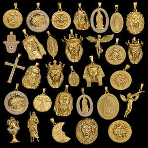 Pendentif personnalisé en or PVD pour hommes, bijoux en acier inoxydable étanche, avec logo, <span class=keywords><strong>boussole</strong></span>, Méduse, lion, pièce religieuse, Jésus - Product Image 1