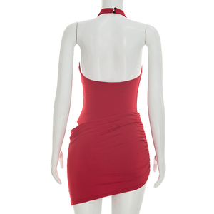 Robe d'été sexy Viviblook D26DS097 pour femme, couleur unie, dos nu, sans manches, mini-robe moulante pour dames - Product Image 5