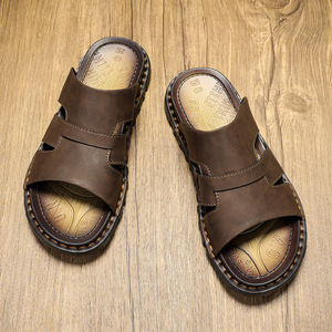 Sandalias de Hombre Modernas con Punta Abierta, de Cuero Genuino, Transpirables, con Tiras Cruzadas, Cosidas a Mano, Antideslizantes, para Playa, Verano, Casuales - Product Image 2