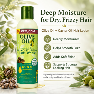 Loción Capilar Hidratante de Aceite de Oliva al por Mayor con Aceite de Ricino para el Crecimiento del Cabello Seco y Dañado 251ml - Product Image 2