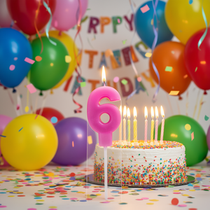 Party Love <b>Candles</b> Vela Number 6 Fuchsia 4.5Cm Birthday <b>Candle</b> - Product Image 3