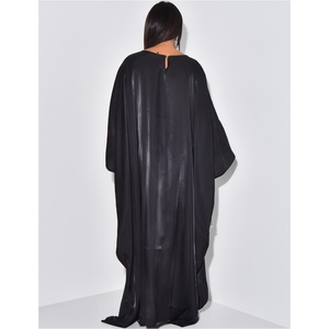 เดรสลำลองผ้าซาตินแขนค้างคาวทรงสวิงสำหรับผู้หญิง แฟชั่นเดรสหลวมๆ - Product Image 5