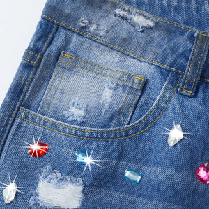 Özel Vintage yıkanmış sıkıntılı yırtık Zip-Up Denim erkekler şort sokak tarzı özel taklidi baskı yaz rahat Harem pantolon