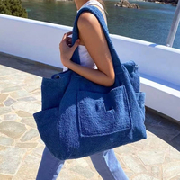 Premium de luxe pour les sacs de rangement de voyage pour femmes en tissu éponge rose Logo brodé Portable éponge plage épaule à la mode