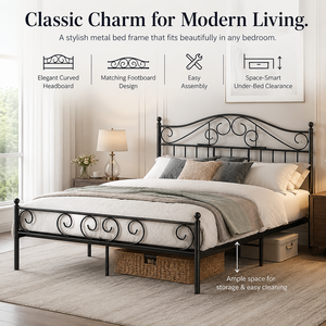 Lit double mobile 2026 au design <span class=keywords><strong>nordique</strong></span> rétro avec cadre en acier courbé et design moderne et épuré pour chambre à coucher - Product Image 2