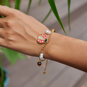 Ladybug Stainless Steel Necklace <b>Bracelet</b> <b>Set</b> For Women Gift Jewelry Insect Design Bezel Setting Fashion Accessory - Product Image 2