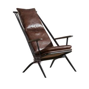 Công Nghiệp Kim Loại Sắt Giả Mạo Cánh Tay Bằng Gỗ Màu Nâu Da Ghế Phòng Chờ Với Ottoman Tân Chính Hãng Da Giọng Ghế Phòng Khách - Product Image 3