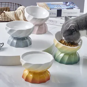 Protect cervical Raised spine high legged dog cat ceramic pet bowl silicon circular pet food bowl with stand stoneware
