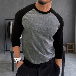 T-shirt en coton tricoté uni pour homme, coupe ajustée, manches raglan, style streetwear, personnalisable avec logo, séchage rapide, décontracté et uni - Product Image 3
