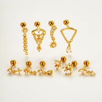 Boucle d'oreille clou Maina plaquée or avec zircon cubique en forme de goutte d'eau, pendentif pour lobe d'oreille et tragus, avec dos à vis externe