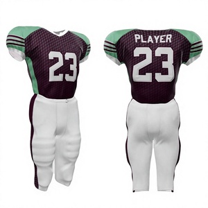 Conjunto de Uniforme de Fútbol Americano para Hombre, Morado y Verde, Cuello en V, Manga Corta, Jersey y Pantalones Ajustados que Absorben la Humedad - Product Image 1
