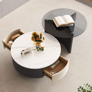 Juego de Mesa de Centro de Madera Maciza de Diseño Moderno y Lujoso con Vidrio Templado, Mueble para Sala de Estar, Venta al Por Mayor - Product Image 3