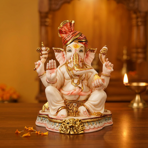 Handcrafted Resin Religious Lord Ganesha Statue Traditional Turban Figure <b>Decor</b> for Diwali Home Office & Temple Tabletop Display - Product Image 1