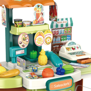 2 en 1, 58 Uds., casita de juegos para niños, pequeño vendedor, juego de juguetes de supermercado en casa, juego de compras de vendedor, juguetes para niños pequeños - Product Image 4