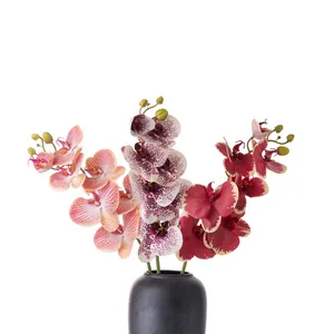 CL09001 bunga buatan lateks sentuhan asli alami anggrek plastik kustom batang tunggal dengan 7 kepala bunga buatan grosir