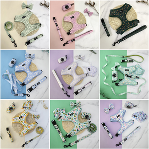 Fabricante de fábrica Suministros para mascotas Juego de arnés para perros Diseño de impresión personalizado Logo Neopreno Pet Cat <span class=keywords><strong>Dog</strong></span> Arnés Correa Collar Set - Product Image 3