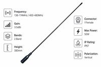 Antenne VHF/UHF GT-771 étanche IP67 à visser, 2 bandes (136-174 MHz, 400-480 MHz), connecteur femelle, gain 3.5dBi pour talkie-walkie Baofeng