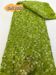 Tissu en dentelle lourde <span class=keywords><strong>de</strong></span> luxe avec des paillettes, style européen, <span class=keywords><strong>broderie</strong></span> à <span class=keywords><strong>la</strong></span> <span class=keywords><strong>main</strong></span>, matière <span class=keywords><strong>de</strong></span> mariage africaine - Product Image 5