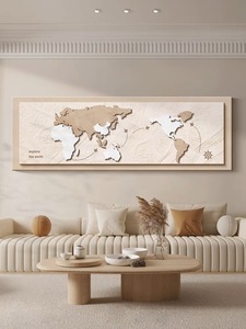 Mappa del Mondo Dipinta su Arenaria, Arte Murale 3D in Legno Fatta a Mano, Dipinto in Rilievo MDF per Soggiorno e Arredamento Casa - Product Image 3
