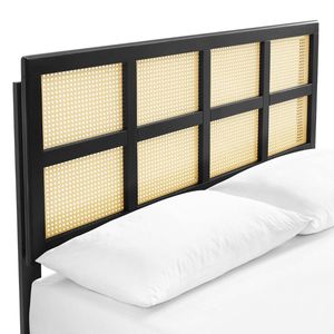 Cane Rattan and Solid Wood Queen Platform <b>Bed</b> Frame Natural Rattan Headboard Modern Wooden <b>Bed</b> for Bedroom Furniture - Product Image 5