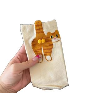 Calcetines Largos de Mujer para Primavera/Verano, Blancos, con Diseño de Gato de Dibujos Animados, Tejidos en Poliéster y Algodón, Absorbentes de Sudor, Lindos y Divertidos - Product Image 5