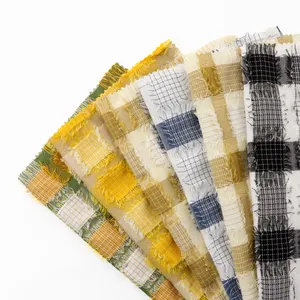 Yarn Dyed Tassel Check Plaid Fabric for Dress Design Polyester Cotton New Cut Motif Jacquard colorful fabric Wholesale Market
