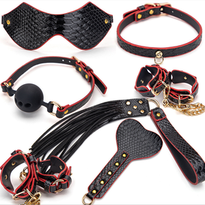 7-Piece BDSM <b>Leather</b> Racket Collar Storage <b>Bondage</b> Blindfold and Handcuffs Accessories Suit - Product Image 2