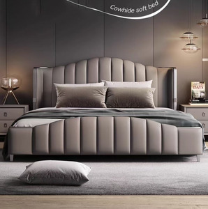 Bán Buôn New Bọc Giường Vua Đôi Kích Thước Gỗ Giường Rắn Khung Ánh Sáng Sang Trọng Mềm Mại Giường Bộ Đồ Nội Thất Phòng Ngủ - Product Image 2