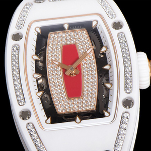 Montre automatique mécanique pour <span class=keywords><strong>femme</strong></span>, série 0701, luxe, rouge, avec diamants, boîtier en céramique blanche, élégante et stylée, résistante à l'eau - Product Image 4