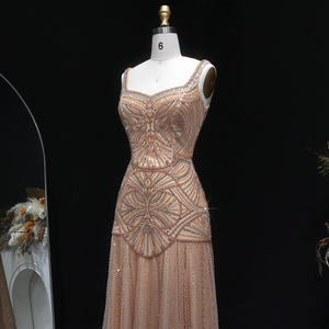 Sharon Said SS552 Abito da Sera a Sirena Champagne, Lussuoso <span class=keywords><strong>Vestito</strong></span> con Perline a Strati e Spalline Sottili per Feste e Balli di Gala per Donne - Product Image 4
