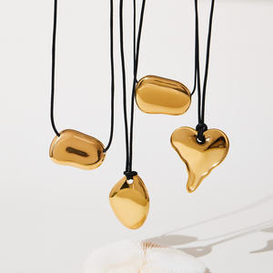 Vintage Waterproof Stainless Steel 18k PVD Gold Plated Geometric Irregular Pendant <strong>Leather</strong> Cord Chain <strong>Necklace</strong> for Women <strong>Men</strong> - Product Image 1