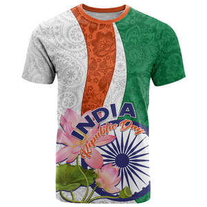Inde t-shirt Swatantra Diwas joyeux jour de l'indépendance indienne vente en gros nouveau Design emblème national indien hommes tissé 3D T-shirts - Product Image 3