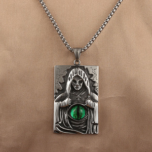 Themed Pendant <b>Titanium</b> Steel Devil Eye Square Geometric Face Design Bezel Setting Men's Necklace 60cm <b>Chain</b> Set - Product Image 1